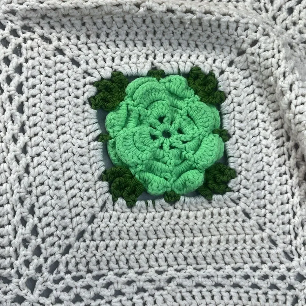 Afghan Handmade Vintage 3D Flower Granny Square Crochet Grandma Core 70